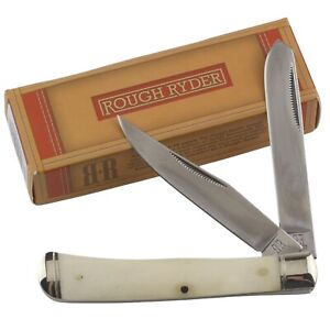 Rough Rider White Trapper Folding Pocket Knife RR22034W Smooth Bone Handles