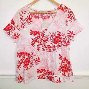 Francesca Bettini Womens Top BNWT Red Pink Size M Medium UK 10 12 100% Linen - Picture 1 of 9