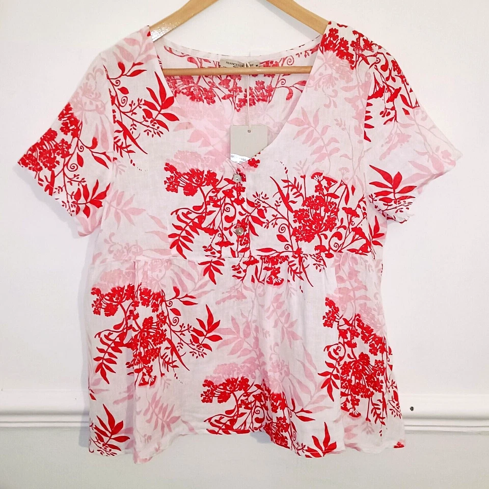 Francesca Bettini Womens Top BNWT Red Pink Size M Medium UK 10 12 100% Linen - Image 1 of 4