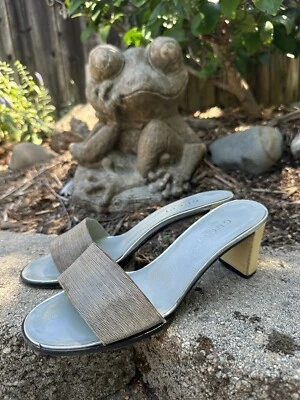 Vintage 1970s GUCCI  Stacked Slip-on Heels Sandals Chain Link EUR 38C US7 Shoes - Image 1 of 4