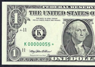 🇺🇸1995 $1 DALLAS "STAR" LOW TWO DIGIT S/N ♚♚K00000055*♚♚ PCGS GEM NEW 66 PPQ - Image 1 of 3