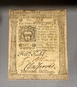 1773 PENNSYLVANIA COLONIAL 14 SHILLINGS ~ LIGHTHOUSE ISSUE ~ CHOICE EXTRA FINE - Imagen 1 de 2