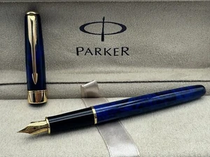 Excellent Parker Sonnet Fountain Pen Blue Color 18K Gold Fine Nib No Box - Imagen 1 de 6