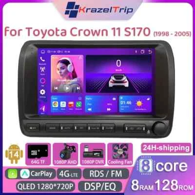 KRAZELTRIP 8 Core QLED Car Radio for Toyota Crown 11 S170 1998 -2005 Carplay Andriod 4G DSP