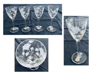 VINTAGE Etched Cordials 2 oz. Cut Leaves Flowers Clear 4-Piece Set - Picture 1 of 4
