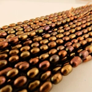 3 - 4 mm Goldene Schokoladenbraun Süßwasserperlen Reisperlen, 80 Perlen, Grade AAA - Bild 1 von 4