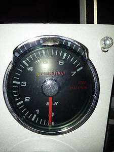 Manometro Strumento Pressione Olio Oil 7 Bar Pressure Gauge colori Nero 12V 52mm - Picture 1 of 1