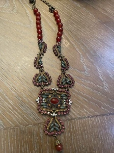 HEIDI DAUS Vintage Red Carnelian Bead Necklace 12 Inches Long W/ Green & Purple - Picture 1 of 5