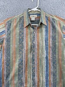 Vintage TravelSmith Hawaiian Button Up Shirt Men M Short Sleeve Aztec USA