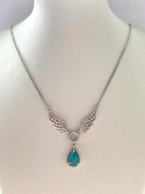 Inusual Collar 'Alas' Turquesa Sierra Nevada Plata 925 Chapado en Platino 18" Foto 1 de 4