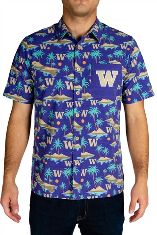 Men's University of Washington Hawaiian Shirt Palm Leaves Beach Shirt Cover