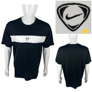 Nike Mens Large Jersey Center Swoosh Top Short Sleeve Black Soccer Performance - Picture 1 of 10