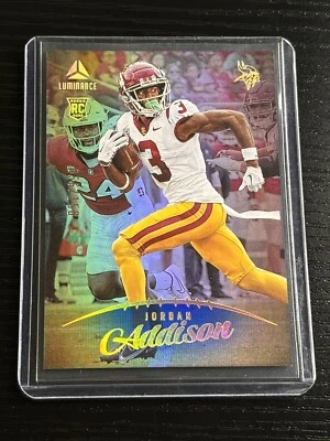 2023 Panini Luminance Blue #107 Jordan Addison /150 Rookie Minnesota Vikings SP - Image 1 of 2