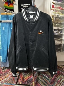 NEW Nike Men XL BLACK corduroy Jacket Bomber Varsity Sportswear BIG SWOOSH NWT - Picture 1 of 8