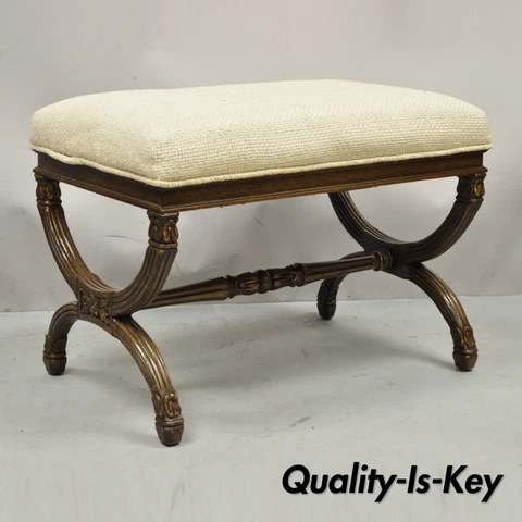 Vintage X-form Italian Neoclassical Style Carved Wood X-frame Bench Cover