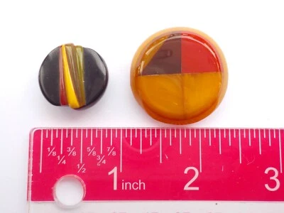 2 Vintage Bakelite Buttons 1 4-Color & 1 3-Color NBS Med w/Geometric Designs - Image 1 of 4