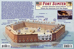 Civil War Guide Card Fort Sumter National Monument & HL Hunley Combat Submarine - Imagen 1 de 2