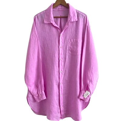 Camisa túnica CP Shades lino marella abotonada talla L rosa abuela costera playa Foto 1 de 4