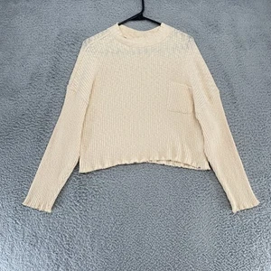 Billabong Crop Sweater Womens Medium Ribbed Knit Long Sleeve Top Beachy Boho - Picture 1 of 11
