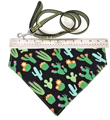 Handmade Southwest Cactus Dog Bandana With 4ft Flat Nylon Puppy Dog Leash New - Image 1 of 4