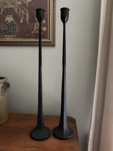 Black Metal 17 Inch Candle Holders~Set of 2 Gothic Style - Picture 1 of 4