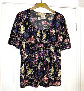 Preowned 2 piece Kim & Co size L top XL skirt in floral black multi print - Picture 1 of 4