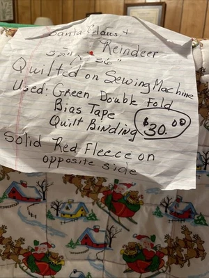 "Colcha de Navidad hecha a mano/Papá Noel y renos - 32"" x 36""" Foto 1 de 4