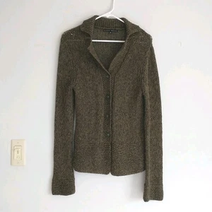 Jenne Maag Cardigan Sweater Womens M/S*Brown Green Wool Alpaca Collar Goblincore - Picture 1 of 6