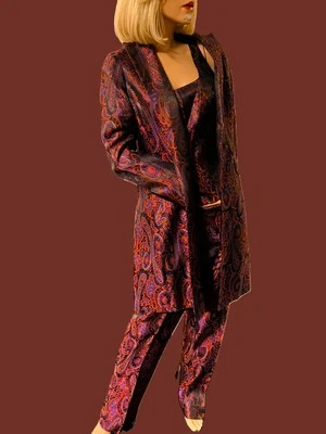 Vintage 90's Finity Studio 3 Piece Suit Coat Pants Vest Purple Paisley Brocade 4 - Image 1 of 4