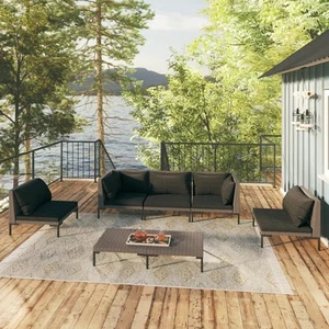 Trendy 6 Piece Poly Rattan Patio Lounge Set with Cushions vidaXL - Picture 1 of 83