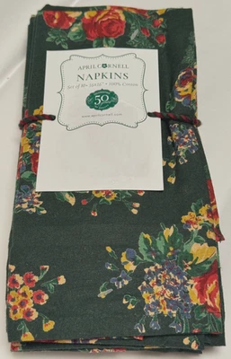 April Cornell Estella Rose Natale Floreale Verde TOVAGLIOLI Cotone Set di 10 - Immagine 1 di 3