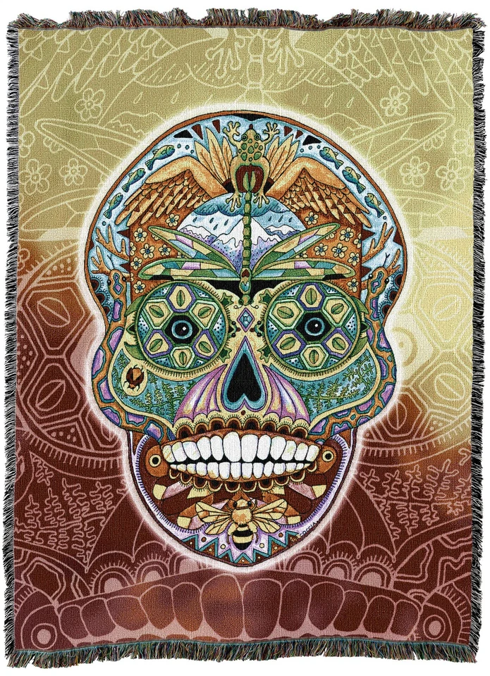 Sugar Skull Animal Spirits Totem - Sue Coccia Blanket Throw - Made in USA 54x72 - Image 1 of 1