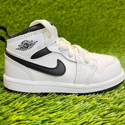 Nikr Air Jordan 1 Mediano Niño Pequeño Talla 7C Blanco Negro Cuero Atlético Zapatos Tenis Foto 1 de 4