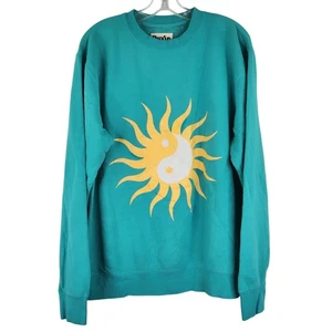 Duvin Teal Sun Print Pullover Sweatshirt Unisex Size Medium Beach Retro - Picture 1 of 9