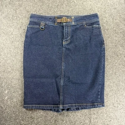 Falda lápiz de mezclilla Chaps para mujer talla 4 azul con cinturón hasta la rodilla calce clásico Foto 1 de 4