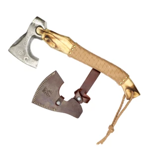 TheBoneEdge 17.5" Steel Etching Blade Hunting Axe Brown Leather Wrapped Handle W - Picture 1 of 1