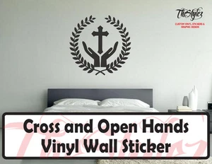 Cross and Open Hands Vinyl Wall Sticker - Bild 1 von 4