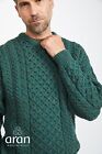 Aran Traditional Sweater, Crew Neck, Merino Wool, Connemara Green, XL