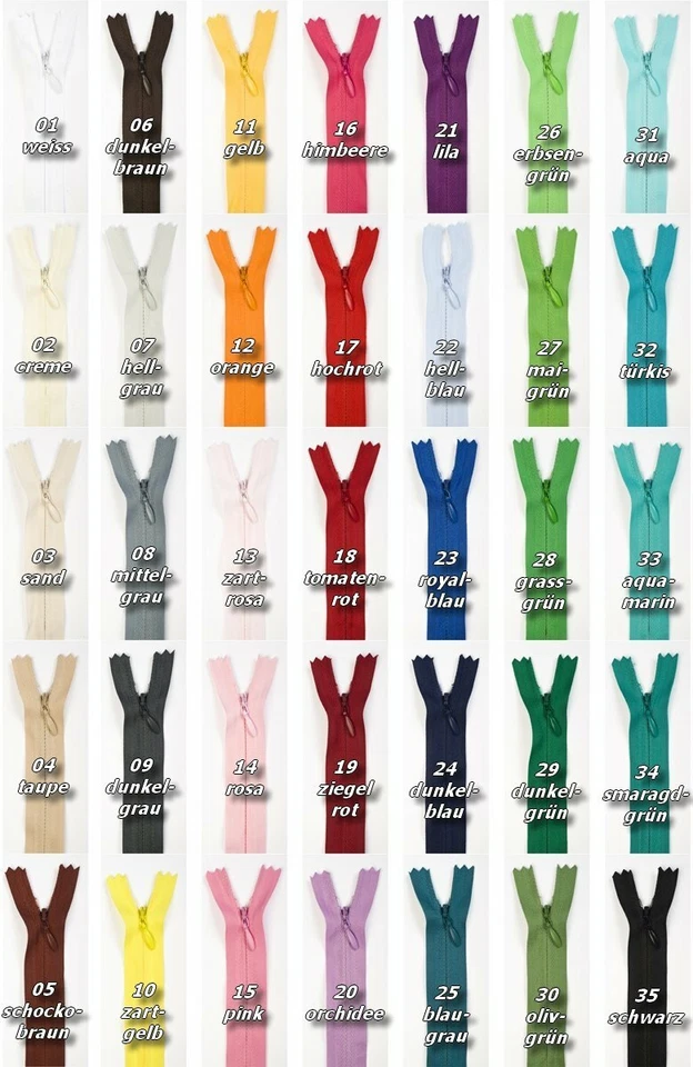 4 Reißverschlüsse nahtfein, nicht teilbar, 35 cm lang, 35 Farben - Bild 1 von 1