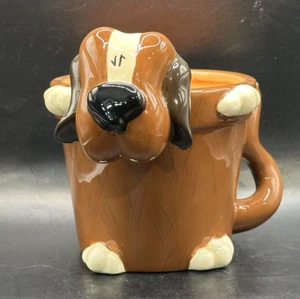 FIB Burton & Burton Dog Planter Puppy Ceramic Vase Brown White Flower Pot 6" - Picture 1 of 8