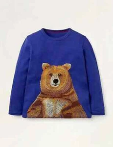 Mini Boden NEW Boys Long sleeve T-shirt Blue embroidered Bear Size 6-7 Years - Picture 1 of 3