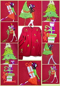 Vintage CHRISTMAS SWEATER~ KNIT DE KNIT~ Women's RED CARDIGAN small Long Sleeve - Picture 1 of 17