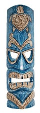 Maschera TIKI Placca da parete in legno 50 cm intagliata a mano dipinta SURFER/STILE MAORI BLU