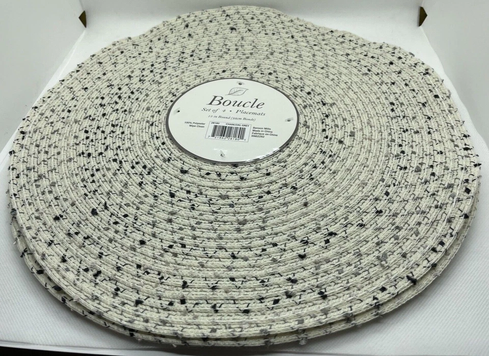 NUEVO 15 pulgadas Colchonetas Redondas Boucle, Juego de 4, Gris Carbón, 100% Poliéster Foto 1 de 4