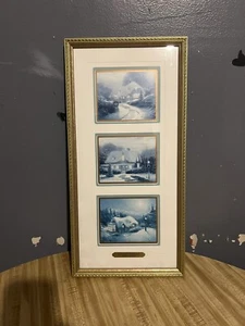 THOMAS KINKADE 3 PRINTS PEACEFUL CHRISTMAS 1995 Framed 20.5” X 10” - Picture 1 of 9