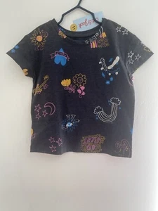 Cat & Jack Kids Girls Colorful Doodle Cotton Blend Crewneck T-Shirt Charcoal 4/5 - Picture 1 of 3
