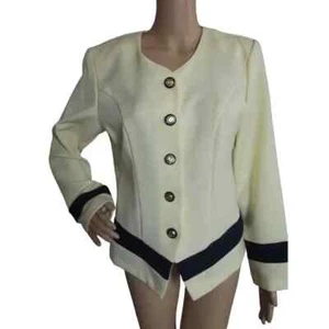 Willow Ridge Vintage 10 Yellow & Navy Blue Suit Jacket gold buttons poly blazer - Picture 1 of 9