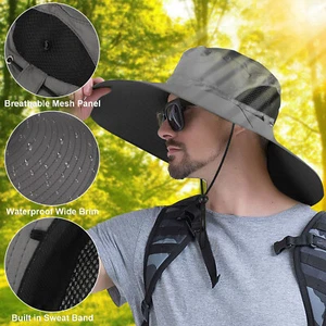 Wide Brim Sun Hat UV Protection Bucket Cap with Neck Flap For Hiking Camping Men - Picture 1 of 8