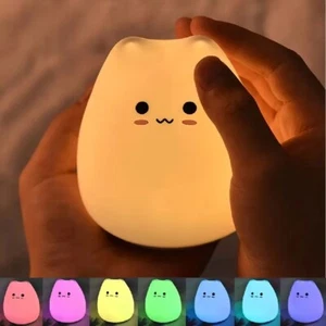 Touch Cat Silicone Animal Night Light for Kids, 7 Colour Baby Newborn Night Lamp - Picture 1 of 15