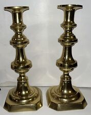 HUGE Antique 1850 Pair Queen Anne Spun Brass Push-up Candle Sticks Polished